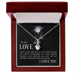 To My Love I Fell in Love Ribbon Necklace Silver Tone Luxury Box